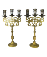 2  Antique Brass LION CANDELABRAS Candle Holders Judaica NY Brass 11.25&quot;... - £151.42 GBP