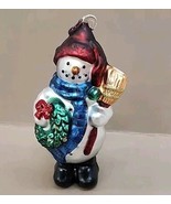 DEPARTMENT 56 MERCURY GLASS SNOWMAN W/ WREATH &amp; BROOM ORNAMENT HAND PAIN... - $19.34