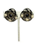 Vintage Antique Filigree Stud Button Earrings Screw-Back Bronze Pearl Black - $461.34 MXN