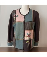 Vtg Koret Cardigan Patchwork Floral Embroidered Wool Sweater Sz PL Pearl... - $25.90 CAD