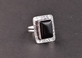 Rodio Pulido Hecho Cuadrado Ónice Negro Mujeres Diseño Elegante Anillo Fiesta - £18.16 GBP+