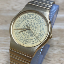 VTG USA Taekwondo Union Seoul Unisex Gold Tone Analog Quartz Watch~New Battery - £53.14 GBP