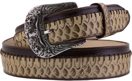 Western Cowboy Leather Belt Rustic Sand Python Snake Print Ranger Buckle Cinto - £24.04 GBP