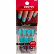 NEW Kiss Nails Impress Press Manicure Short Gel Aqua Blue White Black Ge... - £9.49 GBP