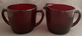 Anchor Hocking ROYAL RUBY Red - Creamer/Cream Pitcher &amp; Open Sugar Bowl - £3.05 GBP