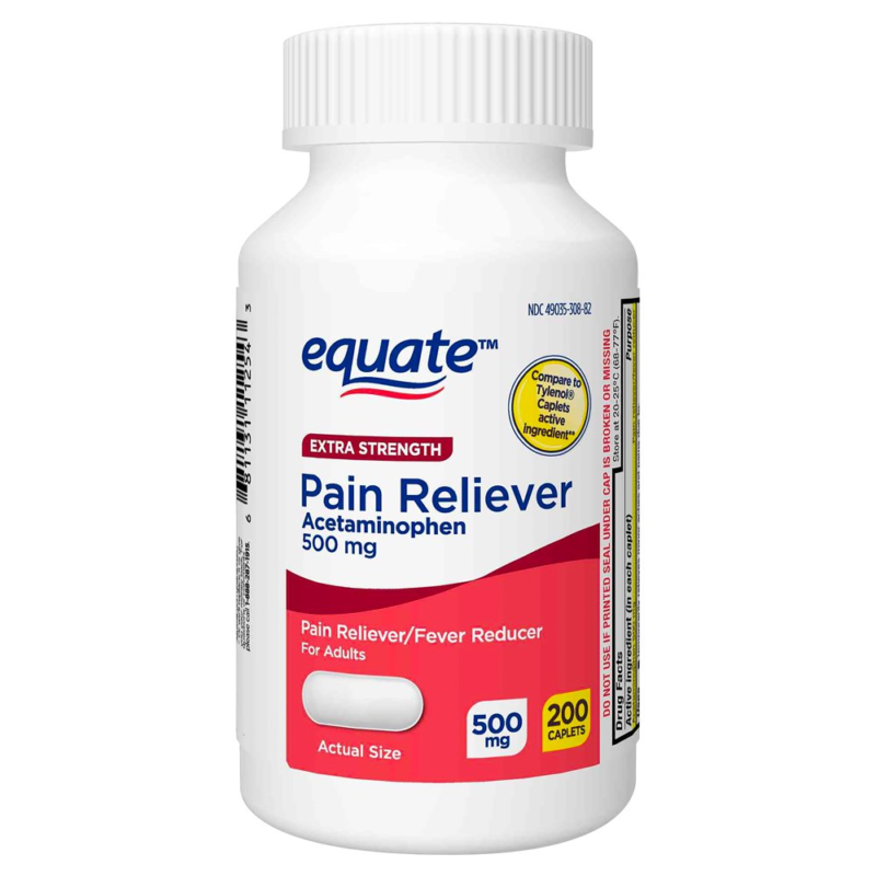 Primary image for Equate Extra Strength Acetaminophen Caplets, 500 mg, 200 Count