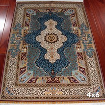 4&#39; x 6&#39; Vintage Handmade Hand Knotted Kashan Persian Design Silk Area Rug Carpet - £959.22 GBP