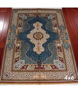 4&#39; x 6&#39; Vintage Handmade Hand Knotted Kashan Persian Design Silk Area Ru... - $1,200.00