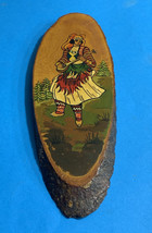 Old Albania Folk Girl Wood Pirography Oval Hanging PLATE-HANDPAINT-COMUNISM-1960 - £39.05 GBP