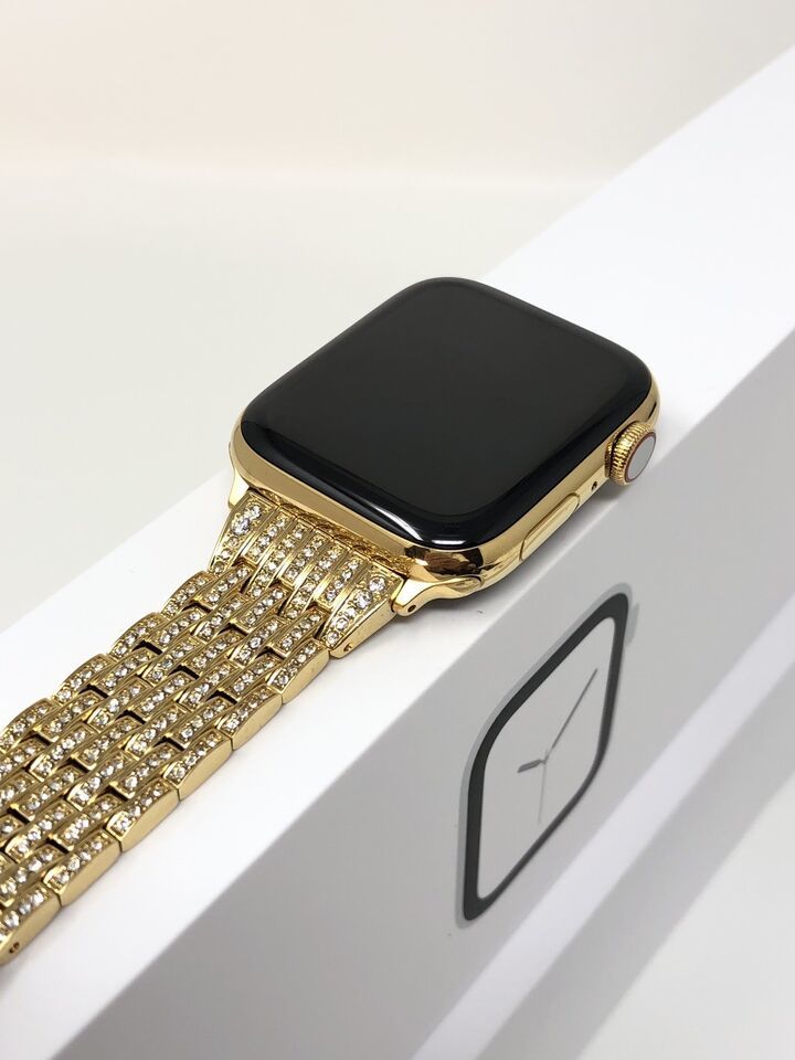 24K Gold Plated 45MM Apple Watch SERIES 9 Diamond And Milanese Band GPS LTE O2 Item image 6