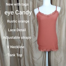 New Eye Candy Rustic Orange Lace Trim Adjustable Straps Tank Size M - $10.00