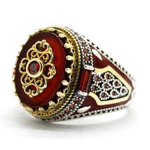 Turkey Jewelry Men Ring with Multi-color Natural Agate/Lapis Stone 925 Sterling  - £52.74 GBP