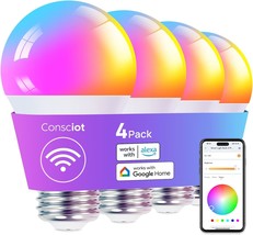 Consciot, Smart Light Bulb 4-Pack, A19 E26, 9W Led, Wifi, 16M, 5Y Warranty - £30.03 GBP