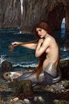 A Mermaid Poster 24 x 32 inches John Waterhouse Combing Hair Art Print Mermaids - £31.46 GBP