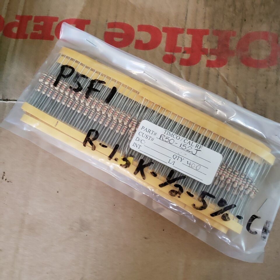 NEW LOT OF 400 Carbon Film Resistor # R50-152J / R-1.5k-1/2-5% tan 1.5k - $32.28