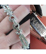 Vintage Pennino Signed Bracelet Rhodium Plated Wave clear Rhinestone 1950&#39;s - $139.99