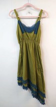 Matilda Jane Clothing WM Medium Green Asymmetric Sundress Blue Crochet Lace Trim - £18.64 GBP