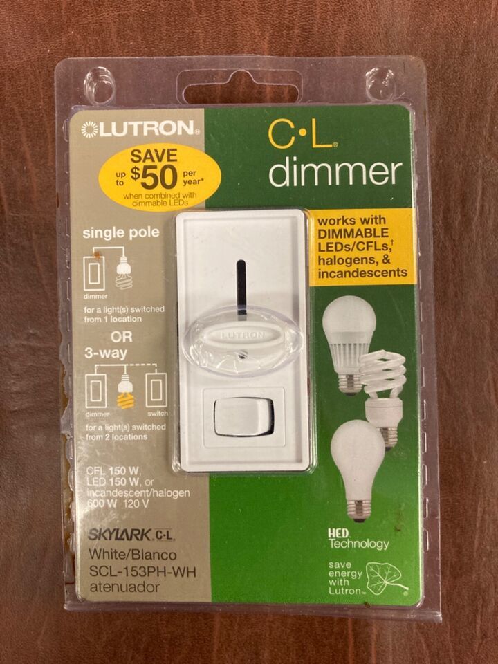 LUTRON Skylark CL Dimmer Switch Works With LED/CFL SCL-153PH-WH White 3-Way NEW! - $13.98