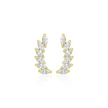 14k Yellow Gold 0.59in Leaf Motif Climber Earrings with Marquise Cubic Zirconia - £157.98 GBP