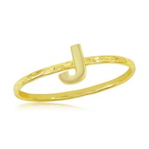 Sterling Silver &#39;J&#39; Initial Hammered Band Ring - Gold Plated - $19.00