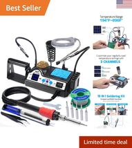 High-Power 110W Soldering Station Kit with 3 Preset Channels and LED Mag... - $88.79