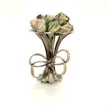 Vintage Sterling Sign ama Handmade Carved Flower Bouquet Vase Figure Min... - £37.02 GBP