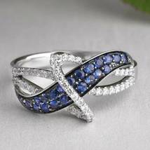 2CT Blue Sapphire simulated  Ring For Ladies925 Silver Gold Plated - £76.59 GBP