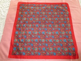 UNUSED Axcess RED SCARF with BLUE FLORAL DESIGN - 30&quot; x 30&quot; - £7.99 GBP