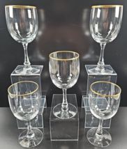 5 Fostoria Classic Gold Water Goblets Set Vintage Clear Elegant Stemware... - $56.30