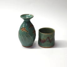 Handmade SIGNED Teal Earthenware Stoneware Pottery Vase And Cup - JS Pottery - £20.76 GBP