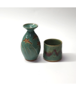 Handmade SIGNED Teal Earthenware Stoneware Pottery Vase And Cup - JS Pot... - £21.07 GBP