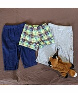 Mixed Brand 2 Pairs Baby Blue / Gray Pants &amp; 1 Green Shorts  - 3-6 M - $5.04