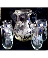 Vtg Crystal Clear Industries Iris Frost Hand Cut Crystal 5 Piece Pitcher... - $64.95 CAD
