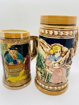 Vintage Ceramic Colorful German Style Beer STEIN/MUGS Lot Of 2 Made In Japan - £9.90 GBP