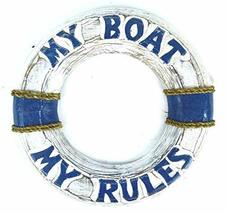 Hand Carved &quot;My Boat My Rules&quot; LifeSaver Buoy Tiki Bar Sign - £19.28 GBP