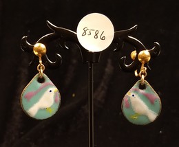Vintage Copper Dangle Earrings with Hand Painted Birds - £12.50 GBP