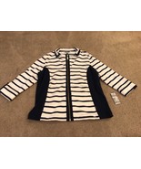 JM Collection Top Womens Size M Navy Blue &amp; White Striped Brass color Zi... - £14.69 GBP