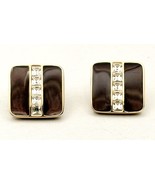 Vintage Swarovski S.A.L.© Clip-On Earrings Brown Enamel Crystal 1980s - $29.99