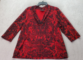 Dana Buchman Blouse Top Womens 1X Red Floral 100% Polyester Long Sleeve V Neck - £15.09 GBP