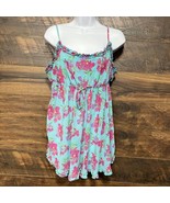 Vintage Delicates Slip Dress L Tank Floral Blue Babydoll Lace Mini Cami ... - $37.69 CAD