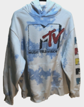 MTV Music Television 2021 Unisex White Tie Dye Blue Pullover Hoodie L - $23.79