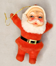 Red Flocked Santa Claus Christmas Ornament 4” Vintage 1950s/60s - £7.96 GBP