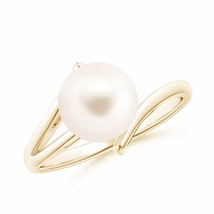 ANGARA Solitaire Freshwater Pearl Bypass Split Shank Ring for Women in 14K Gold - £294.18 GBP