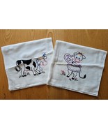 Set of 2 Vintage Hand Embroidered Flour Sack Towels Cow Themed - $23.20