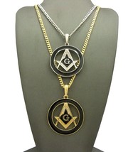New Freemason Double Pendant &amp; Cuban Chains Hip Hop Necklace Set - RC2044 - £17.03 GBP
