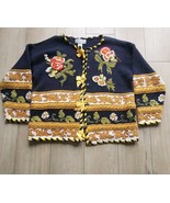 Vtg Lizi Ruch M Gold bow festivity sweater jacket Ramie Cotton Pre-owned... - $89.18 CAD