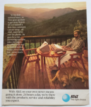 1989 Vintage Print Ad AT&amp;T The Right Choice Man Sitting On Deck With Dog - £12.42 GBP
