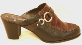 Brighton Mule Heels Shoes Size-10M Brown/Black Leather Made in Brazil - £39.21 GBP