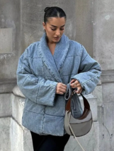 Denim Quilted Jacket Women&#39;s, Oversized Cardigan, Chunky, Streetwear, Casual - £49.85 GBP