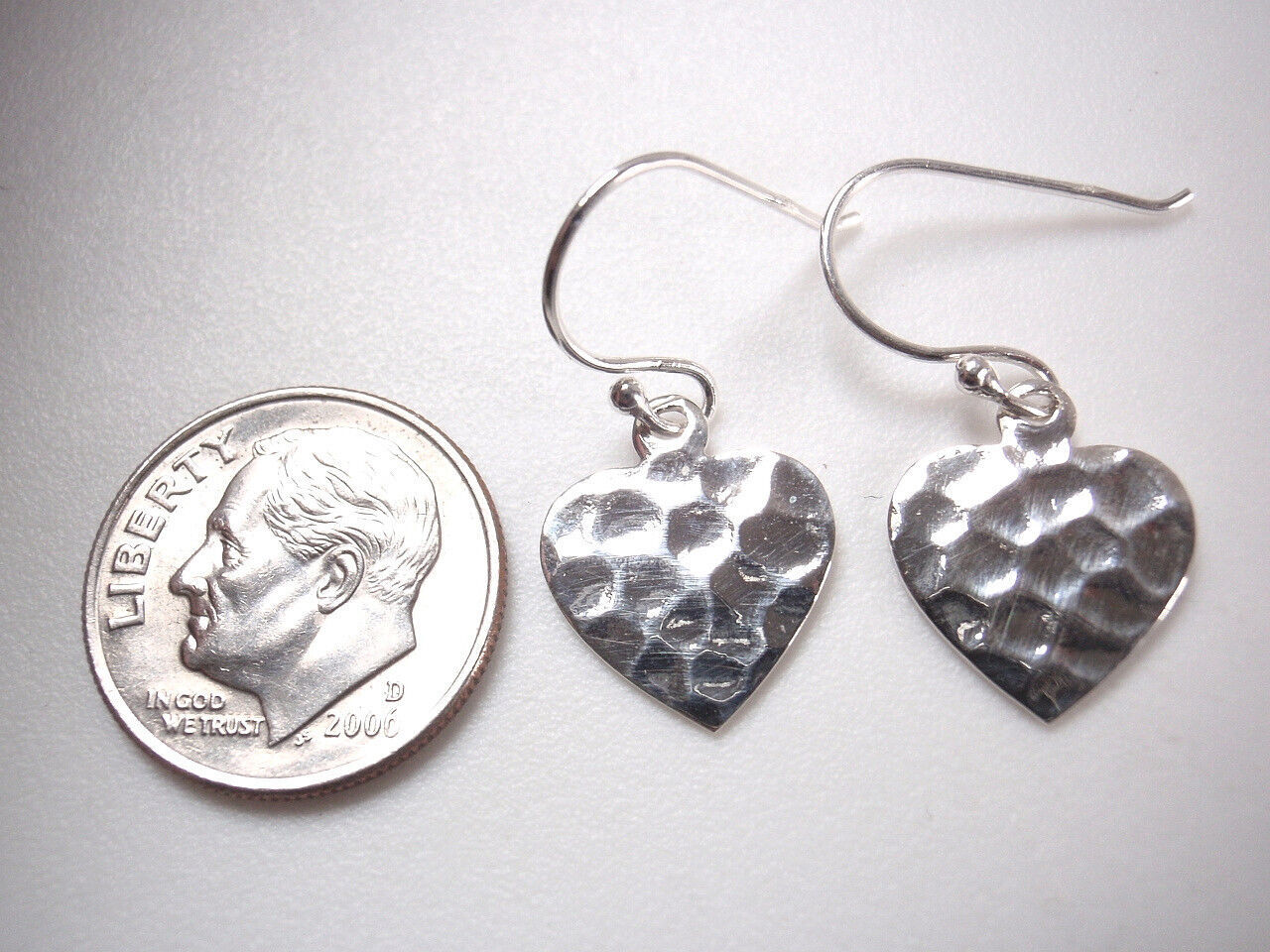 Hammered Heart 925 Sterling Silver Dangle Drop Earrings